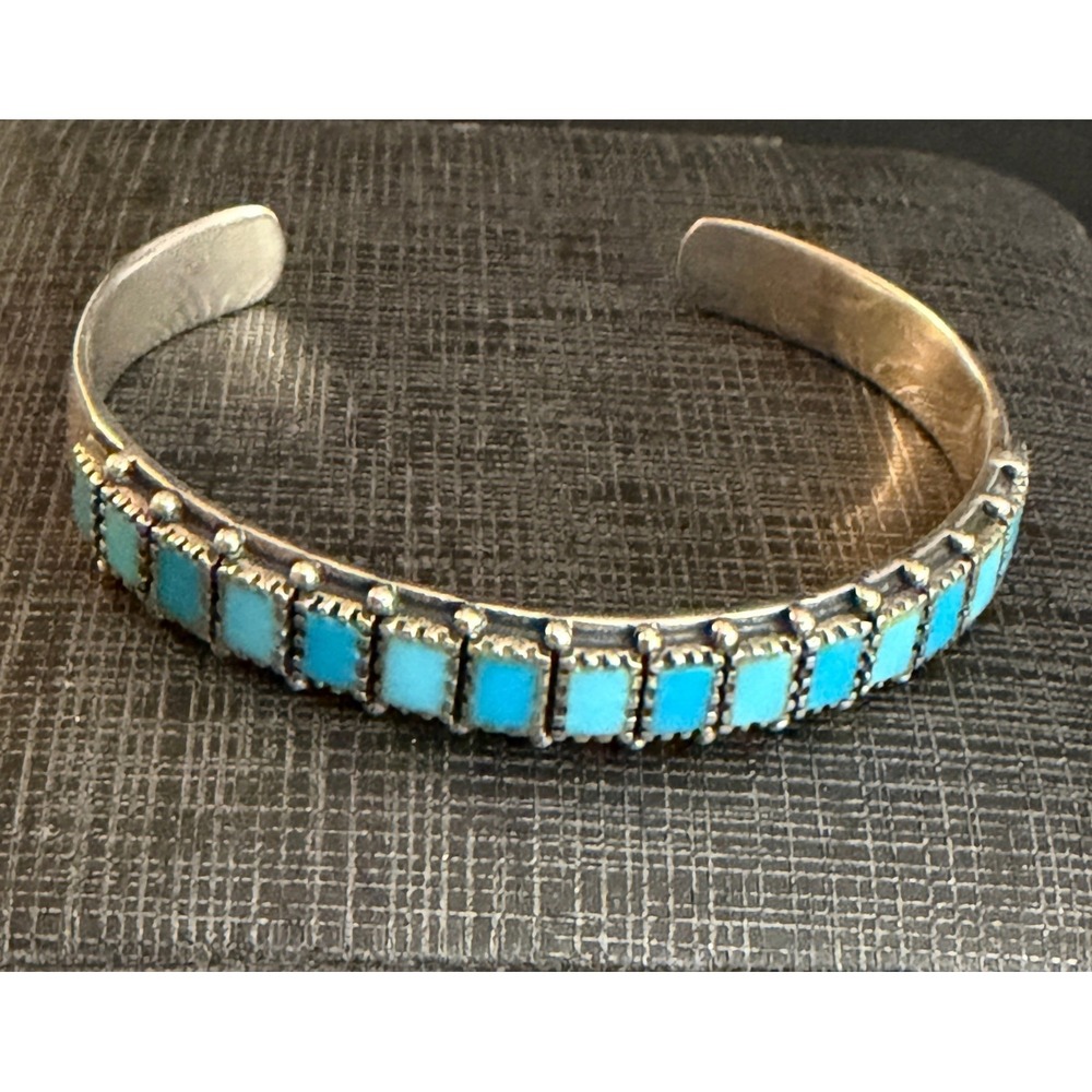 Sterling Silver Bracelet Southwest Blue Stone Inlay 925